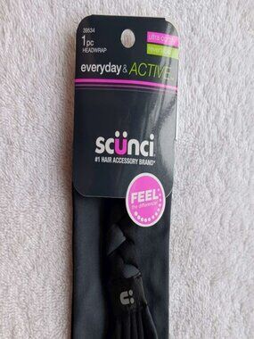 Scunci Everyday & Active Black Gray Braided Headwrap Wide Soft Fabric Head Band